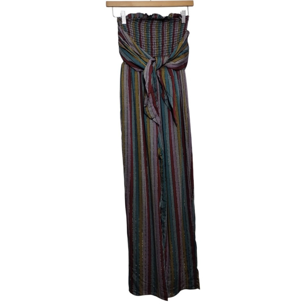 House of Harlow Revolve Neela Strapless Metallic Striped Jumpsuit Fairy Grunge